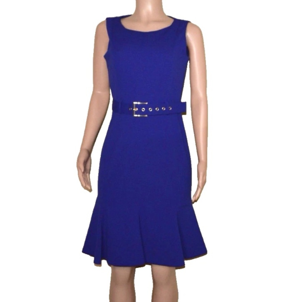 Calvin Klein Women’s Midi Blue Dress with Belt Size 6